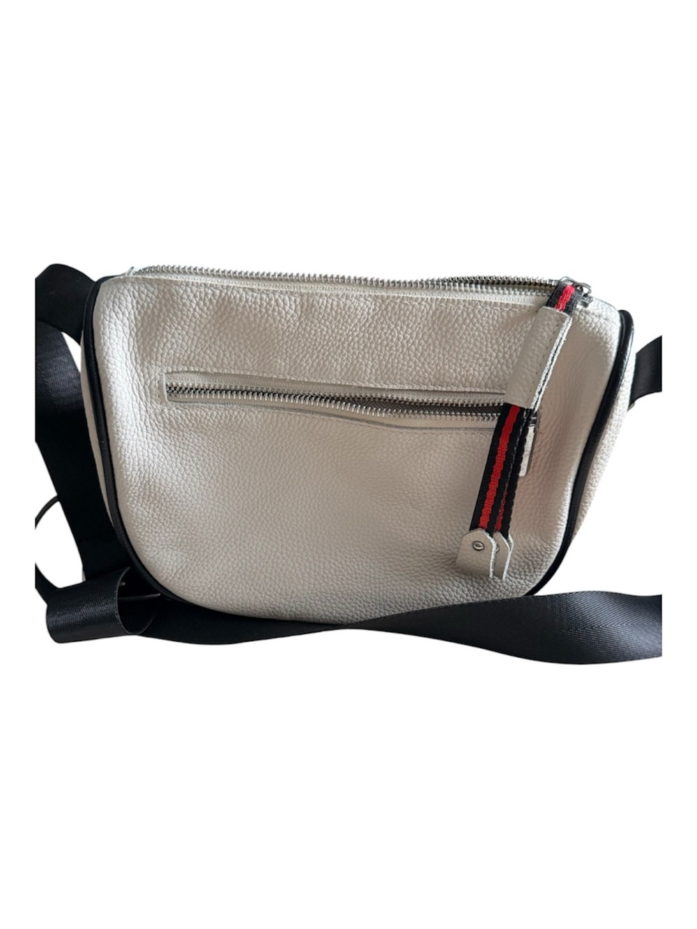 Leather Shoulder Crossbody Bag with Black Strap and Red Accent